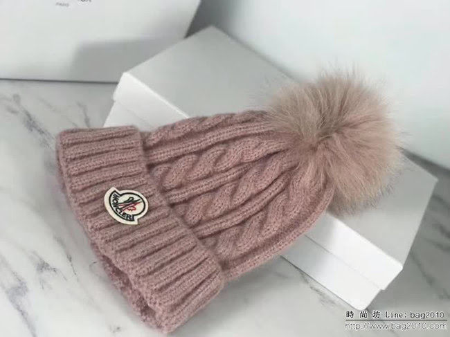 MONCIER蒙口 2018秋冬專櫃款 毛線搭配兔毛毛球針織帽 LLWJ6310